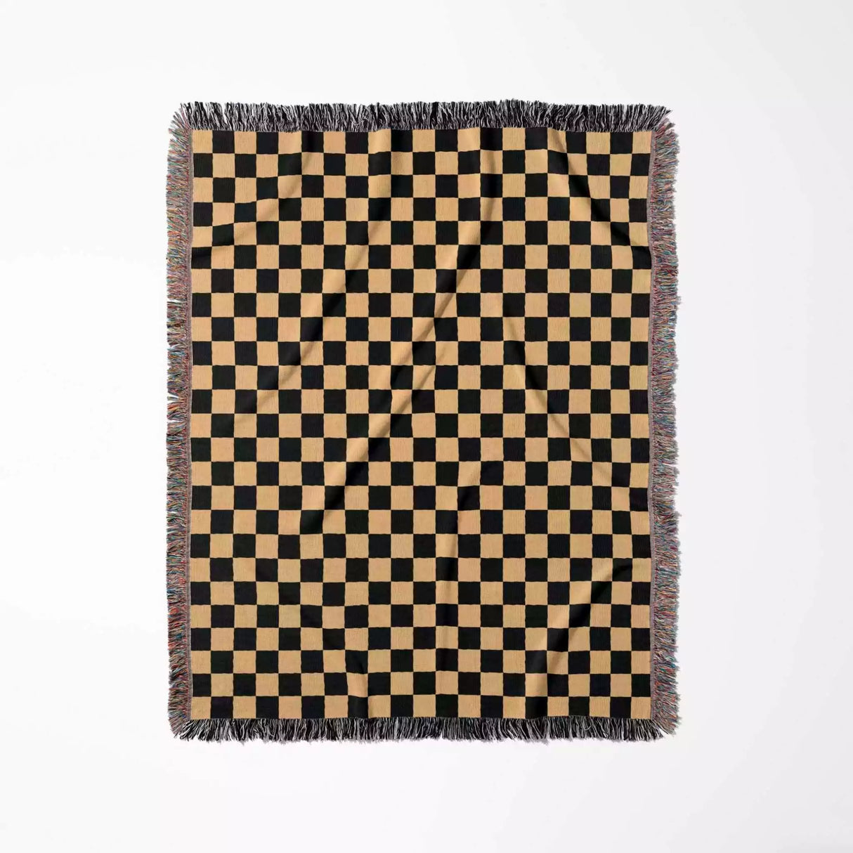 Checkered Black and Orange Woven Throw Blanket and Tapestry - DesignerOllie.com