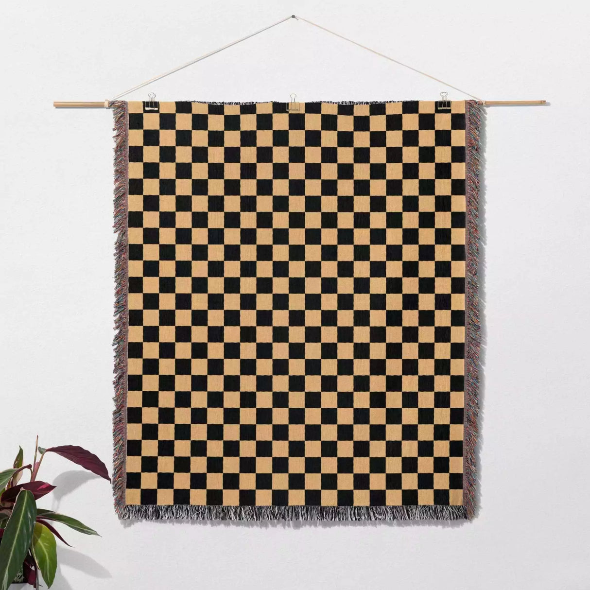 Checkered Black and Orange Woven Throw Blanket and Tapestry - DesignerOllie.com