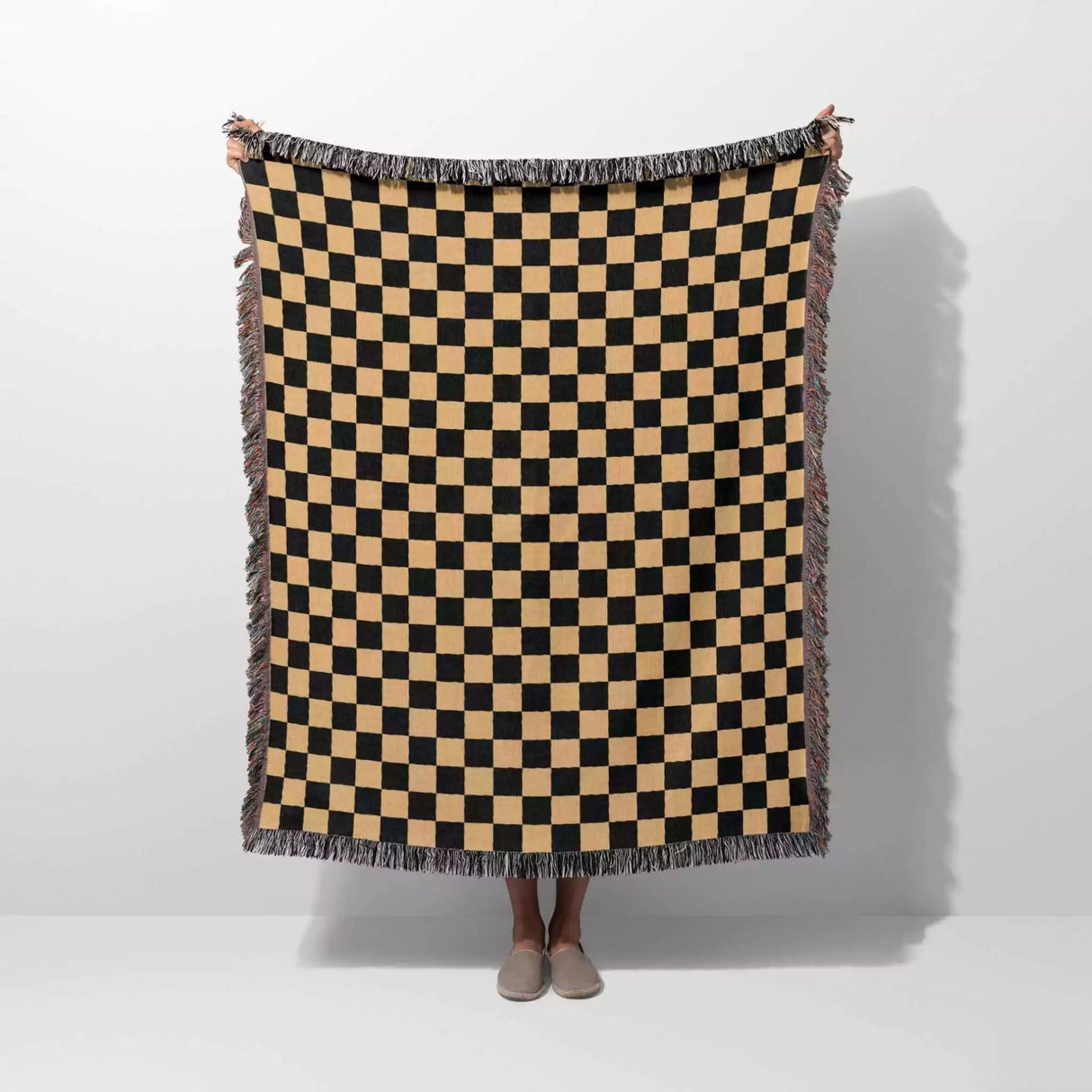 Checkered Black and Orange Woven Throw Blanket and Tapestry - DesignerOllie.com
