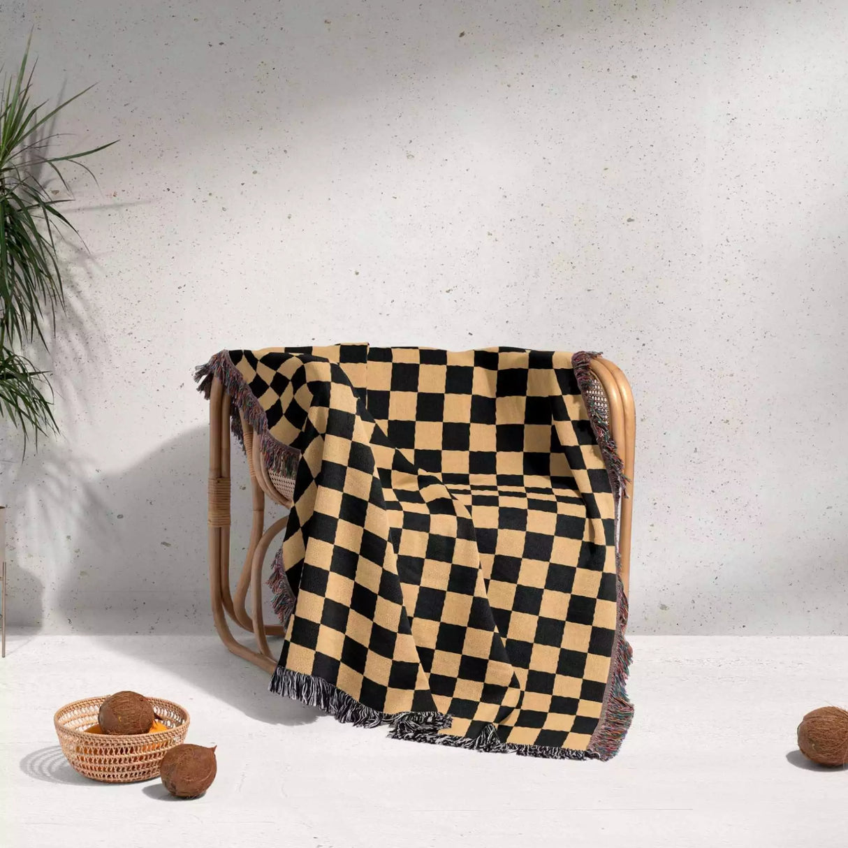 Checkered Black and Orange Woven Throw Blanket and Tapestry - DesignerOllie.com