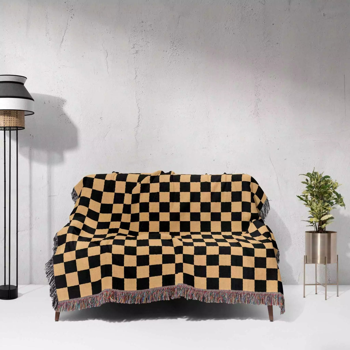 Checkered Black and Orange Woven Throw Blanket and Tapestry - DesignerOllie.com