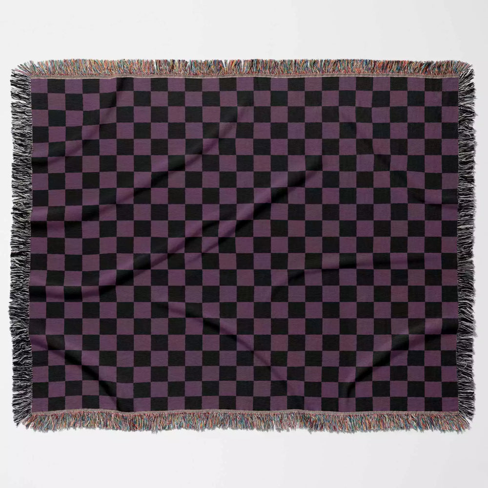 Checkered Black and Purple Woven Throw Blanket and Tapestry - DesignerOllie.com