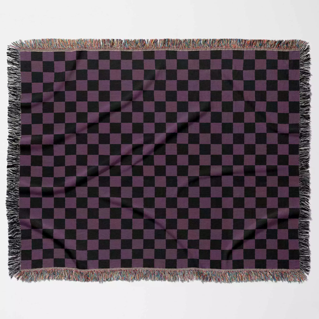 Checkered Black and Purple Woven Throw Blanket and Tapestry - DesignerOllie.com