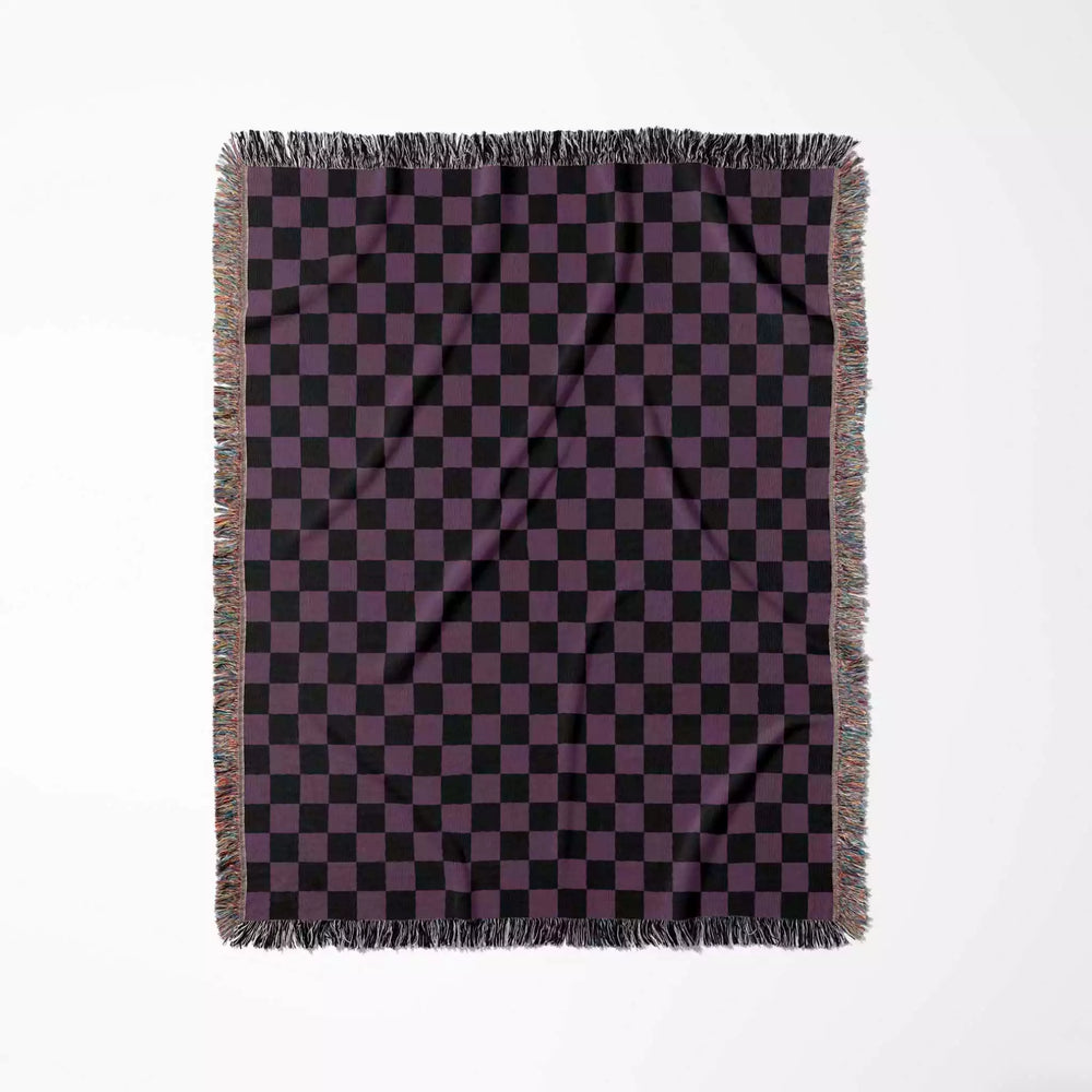 Checkered Black and Purple Woven Throw Blanket and Tapestry - DesignerOllie.com