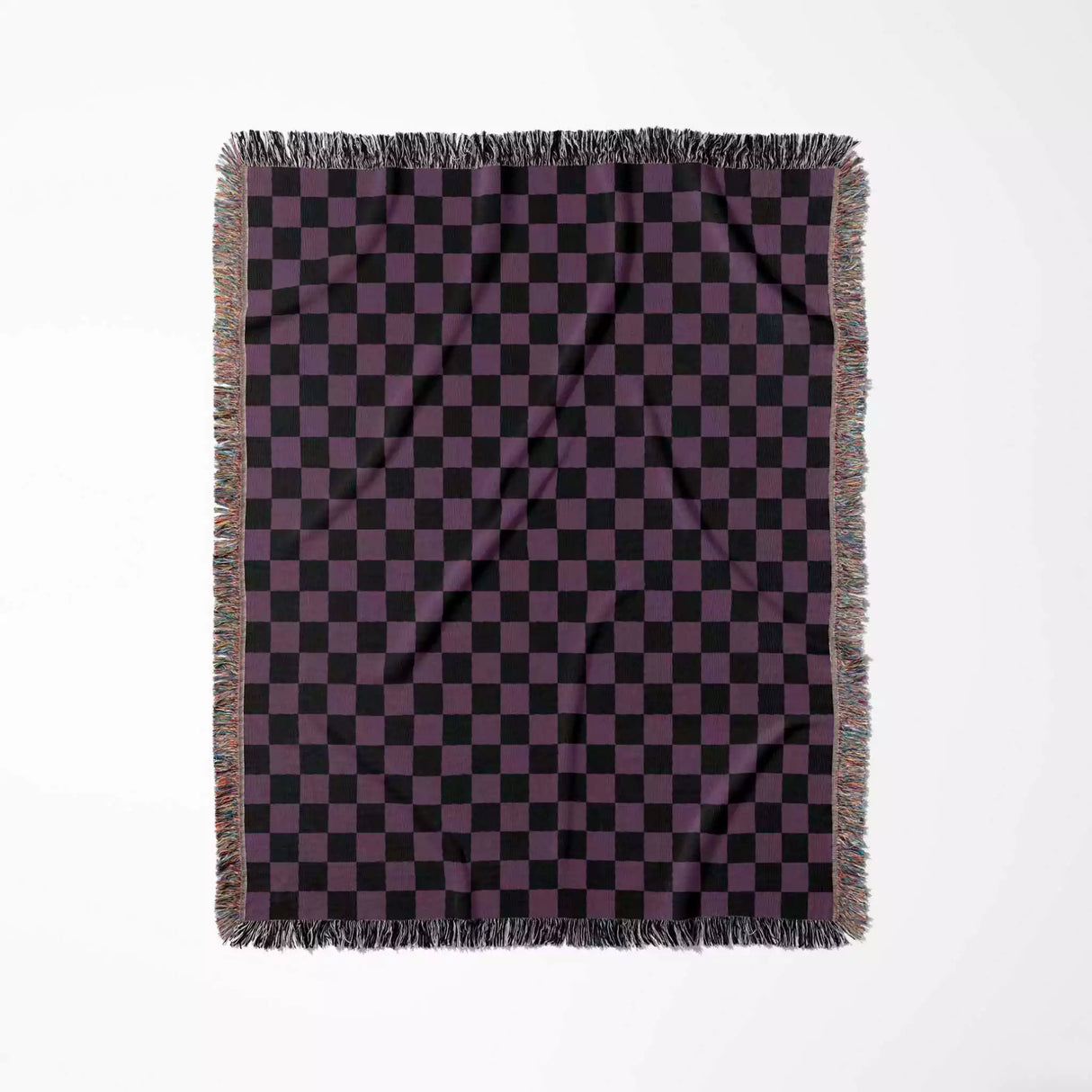 Checkered Black and Purple Woven Throw Blanket and Tapestry - DesignerOllie.com