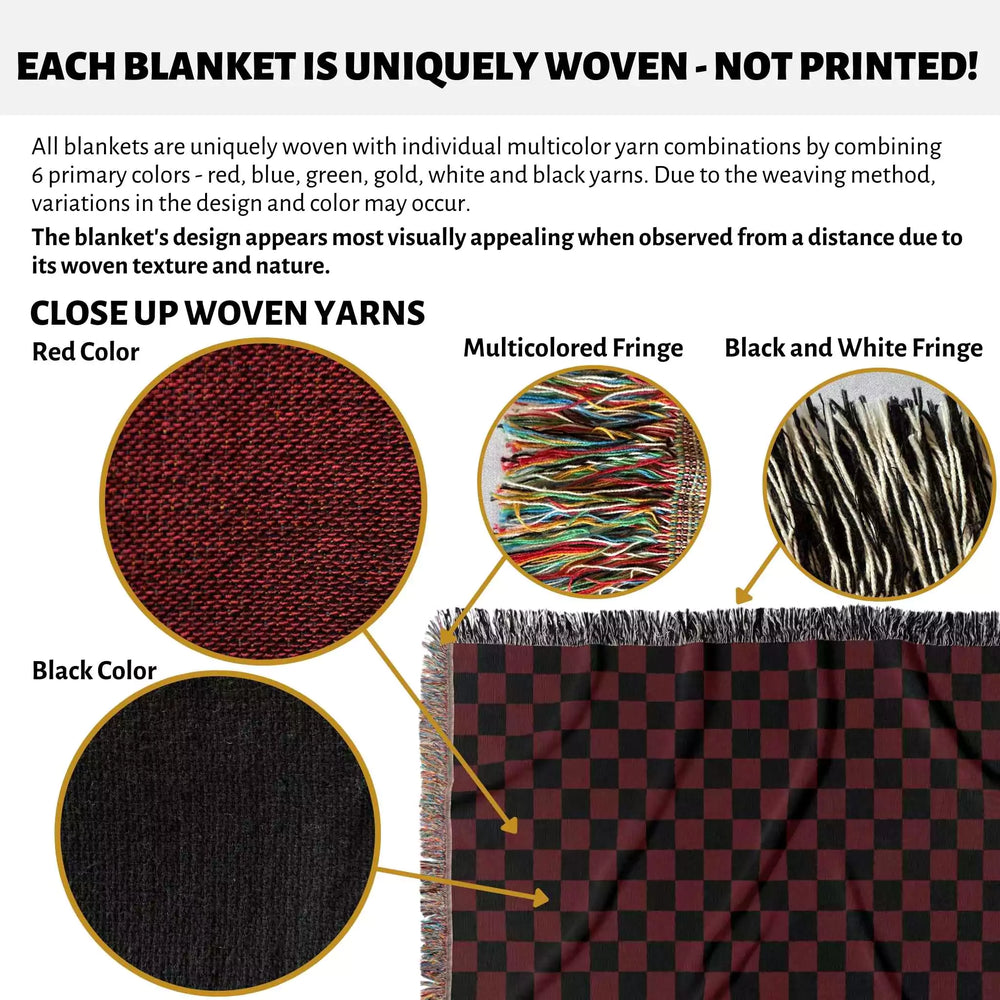 Checkered Black and Red Woven Throw Blanket and Tapestry - DesignerOllie.com