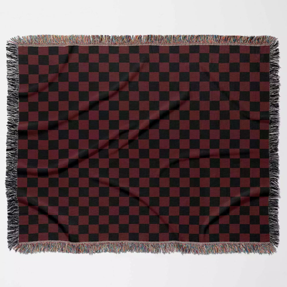 Checkered Black and Red Woven Throw Blanket and Tapestry - DesignerOllie.com