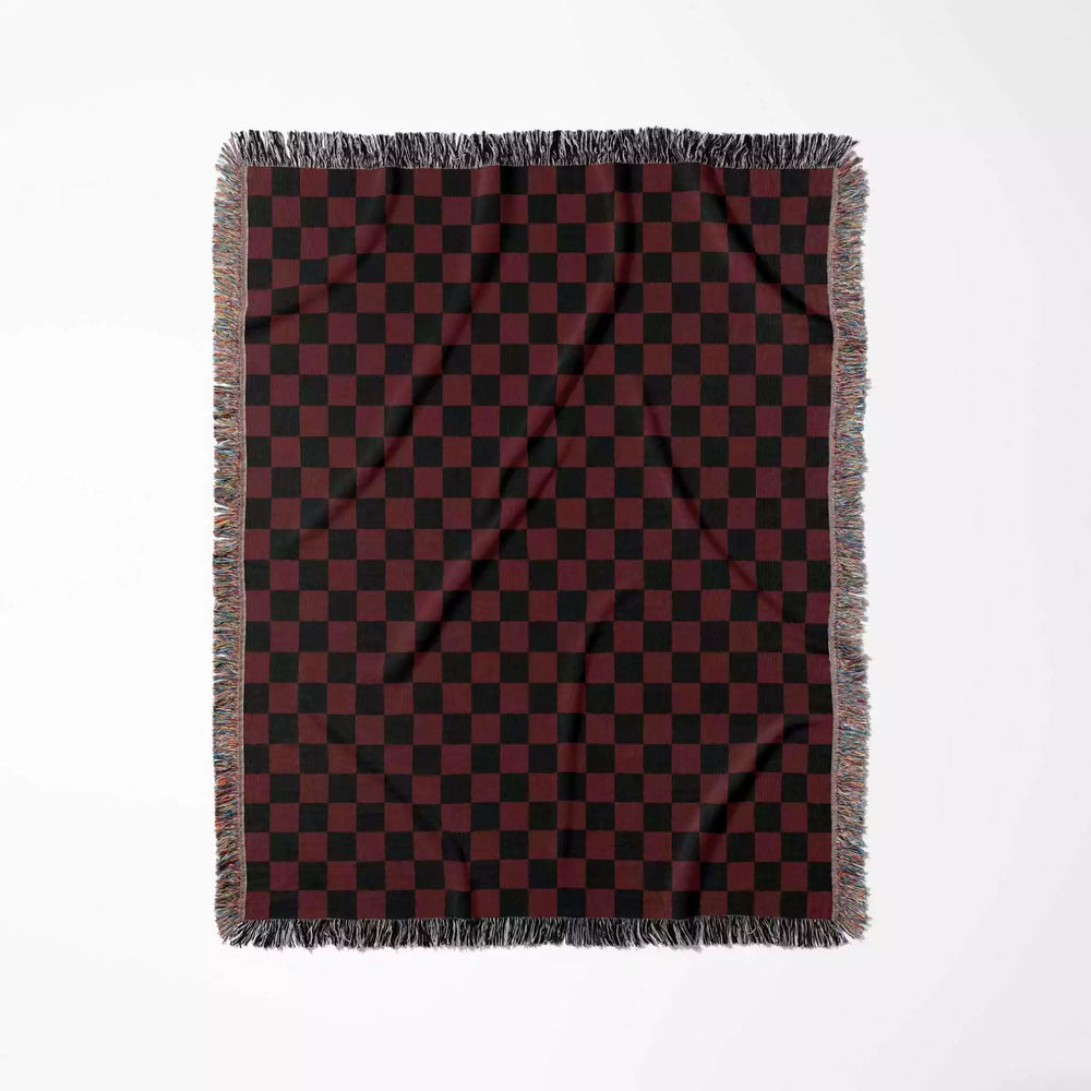 Checkered Black and Red Woven Throw Blanket and Tapestry - DesignerOllie.com