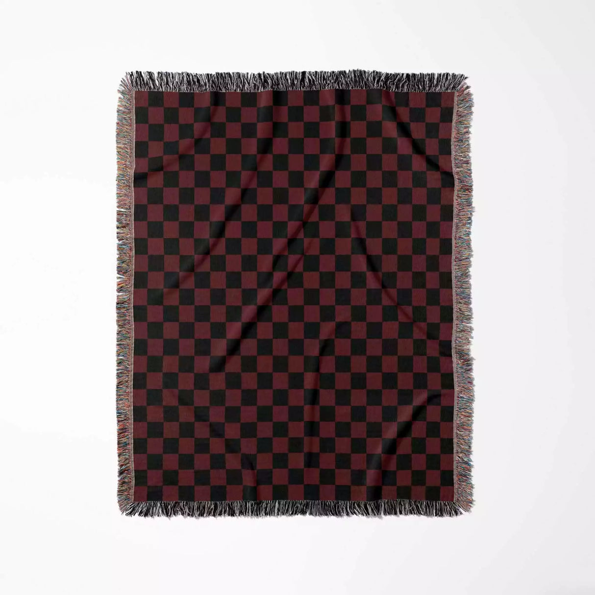 Checkered Black and Red Woven Throw Blanket and Tapestry - DesignerOllie.com