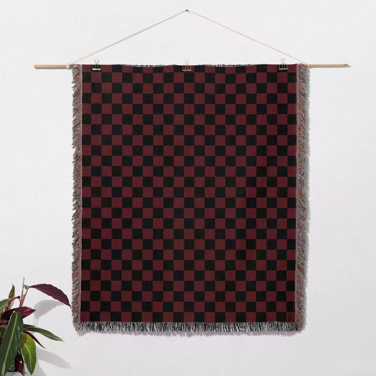Checkered Black and Red Woven Throw Blanket and Tapestry - DesignerOllie.com