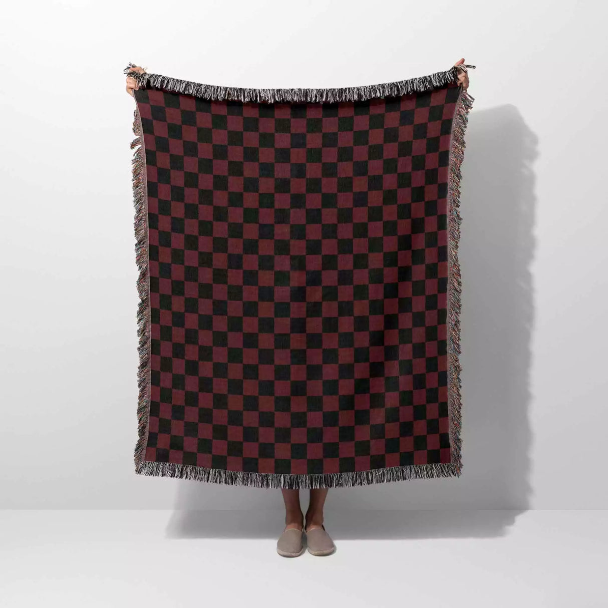 Checkered Black and Red Woven Throw Blanket and Tapestry - DesignerOllie.com