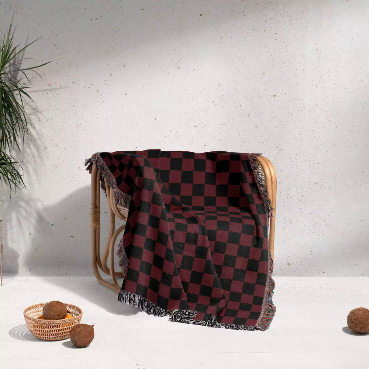 Checkered Black and Red Woven Throw Blanket and Tapestry - DesignerOllie.com