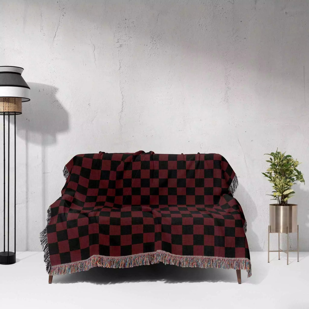 Checkered Black and Red Woven Throw Blanket and Tapestry - DesignerOllie.com