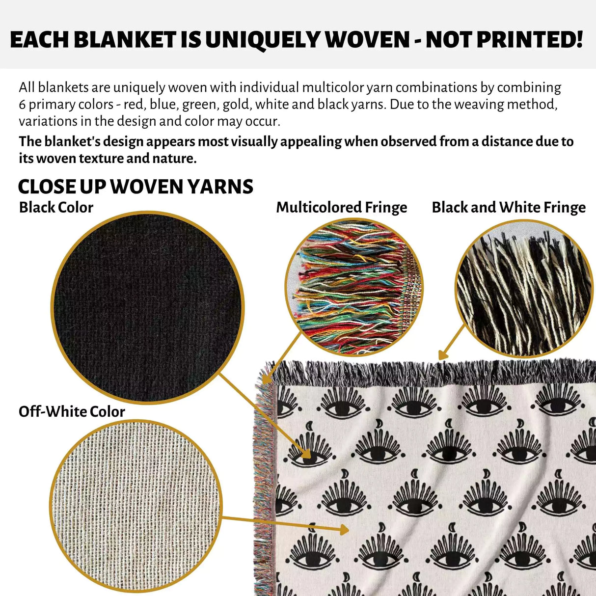 Evil Eye Black and White Woven Throw Blanket - DesignerOllie.com