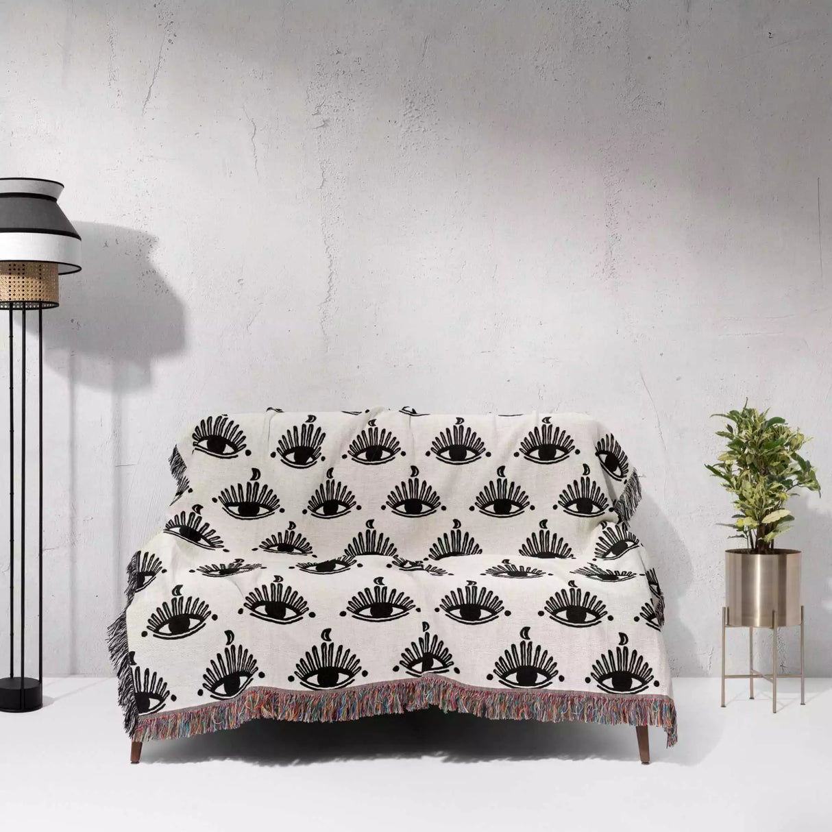 Evil Eye Black and White Woven Throw Blanket - DesignerOllie.com
