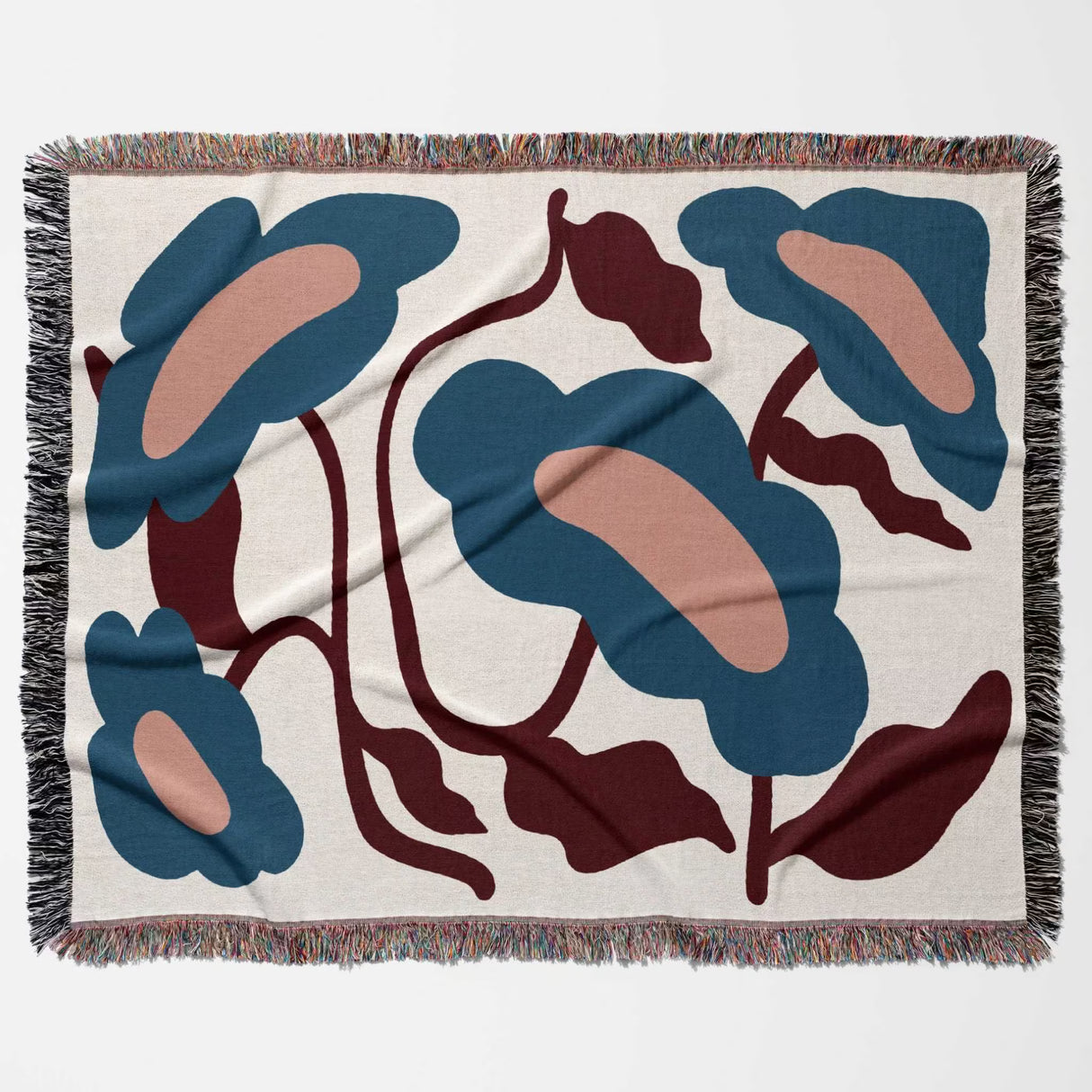 Floral Matisse inspired tapestry throw blanket for couch horizontally flat on a white background