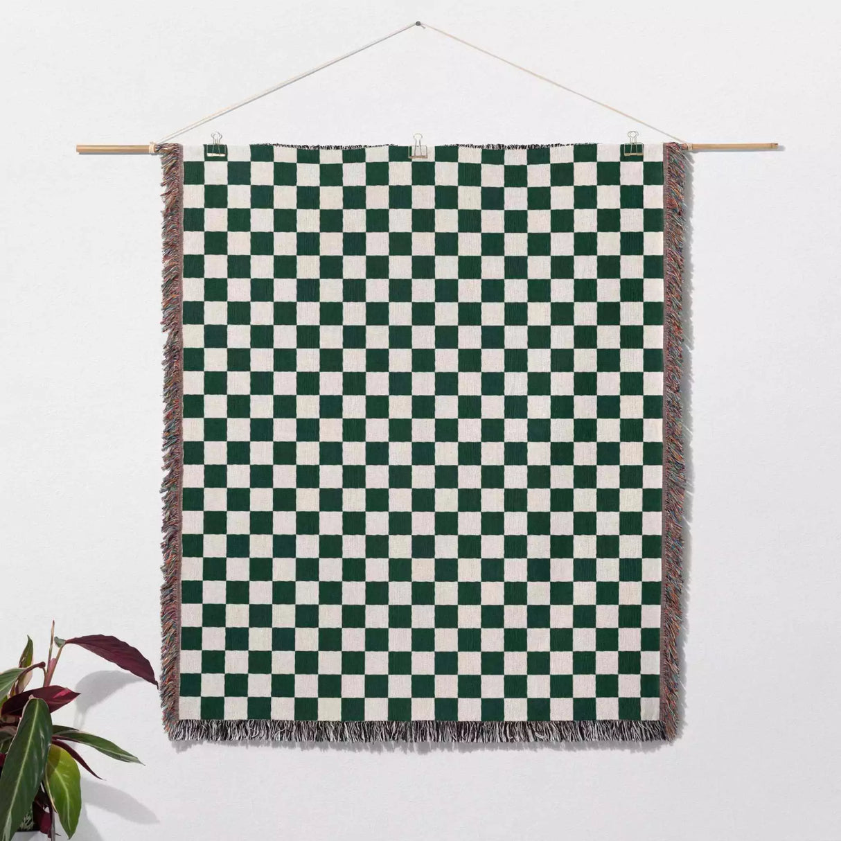 Forest Green Checker Woven Throw Blanket - DesignerOllie.com