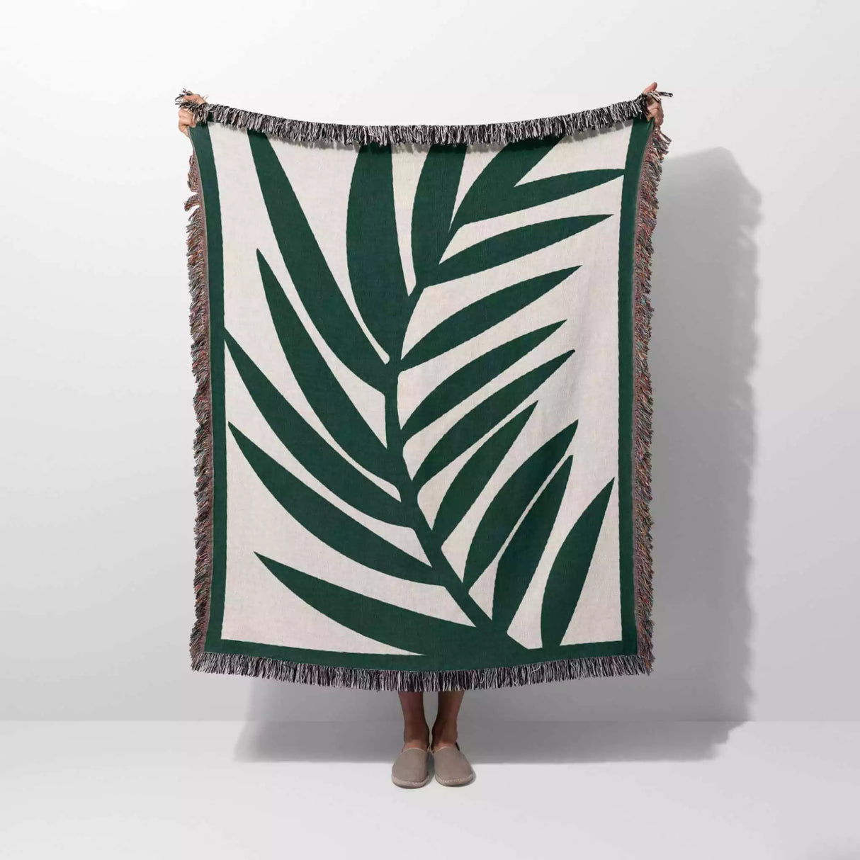 Forest Green Leaf Woven Throw Blanket and Tapestry - DesignerOllie.com