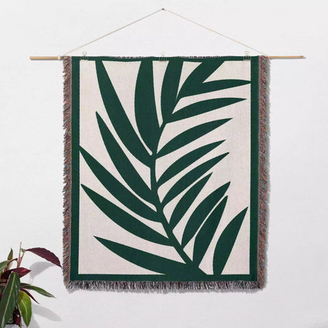 Forest Green Leaf Woven Throw Blanket and Tapestry - DesignerOllie.com