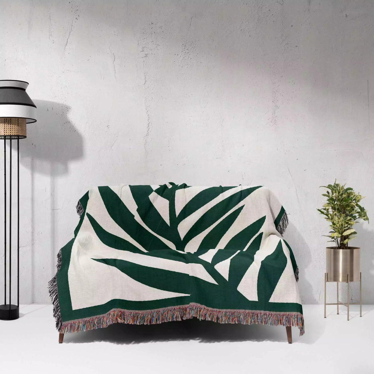 Forest Green Leaf Woven Throw Blanket and Tapestry - DesignerOllie.com