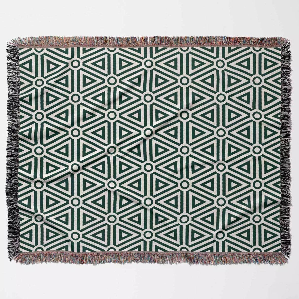 Forest Green Luxury Geometric Pattern Woven Throw Blanket and Tapestry - DesignerOllie.com