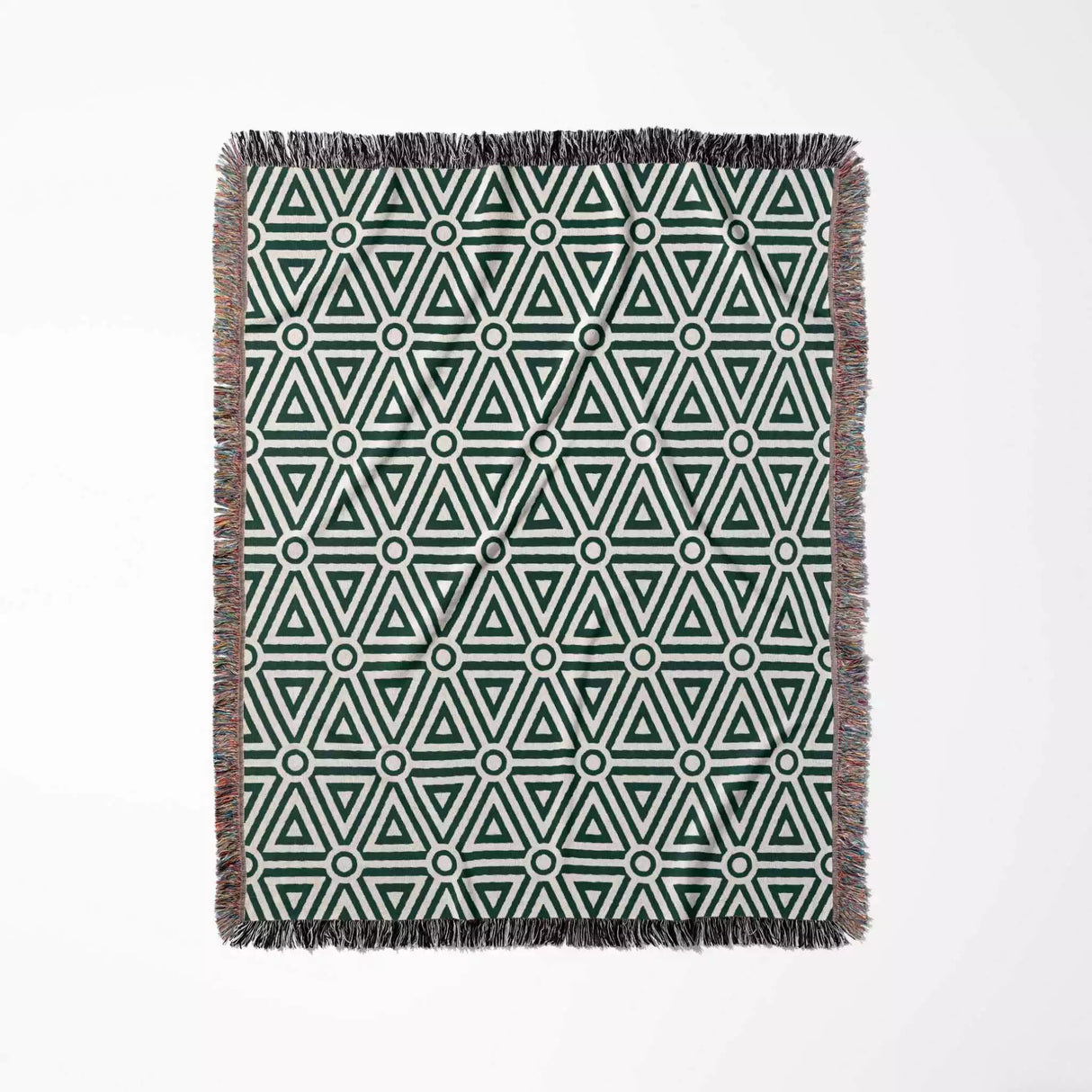 Forest Green Luxury Geometric Pattern Woven Throw Blanket and Tapestry - DesignerOllie.com
