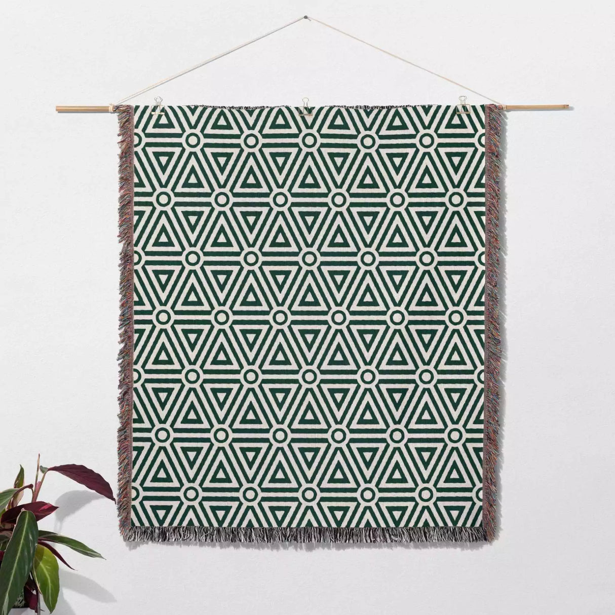 Forest Green Luxury Geometric Pattern Woven Throw Blanket and Tapestry - DesignerOllie.com