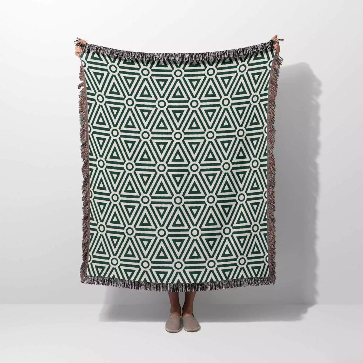 Forest Green Luxury Geometric Pattern Woven Throw Blanket and Tapestry - DesignerOllie.com