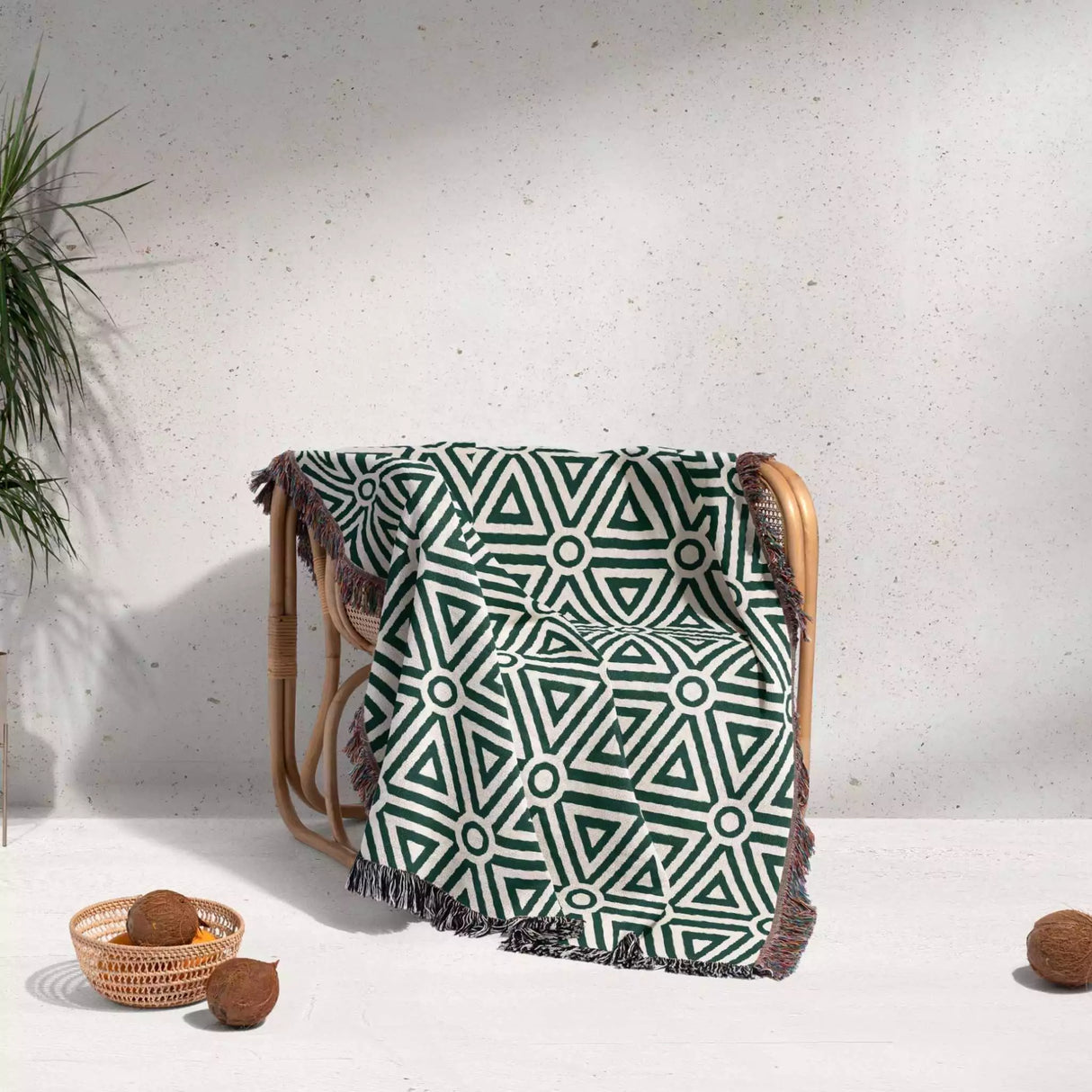 Forest Green Luxury Geometric Pattern Woven Throw Blanket and Tapestry - DesignerOllie.com