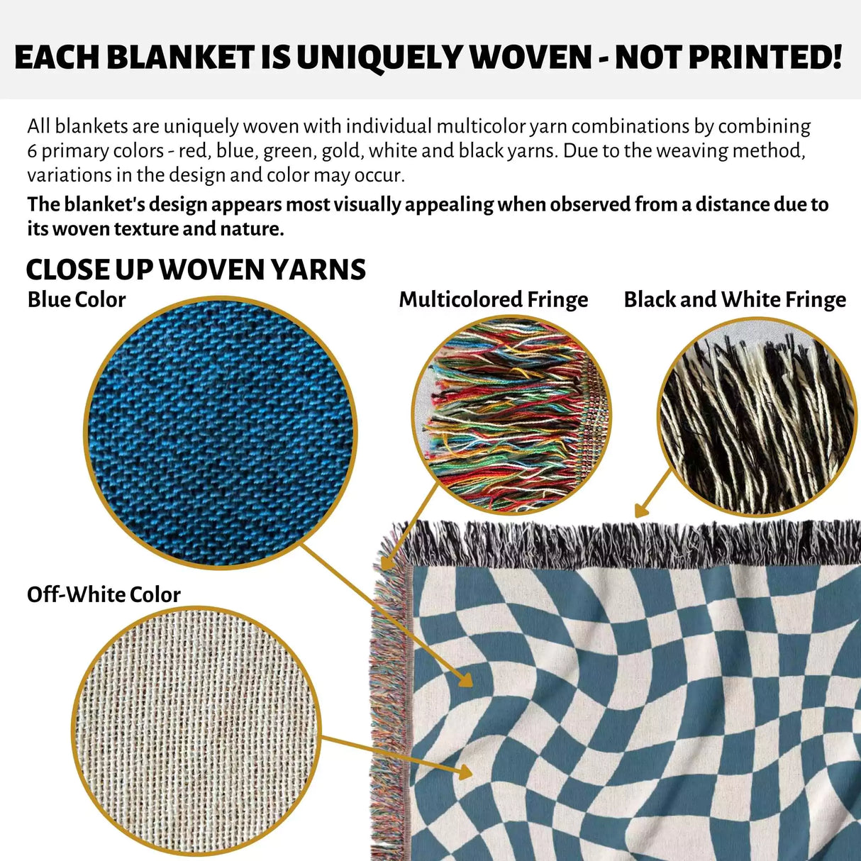 Funky Retro Style Blue Checker Woven Throw Blanket - DesignerOllie.com