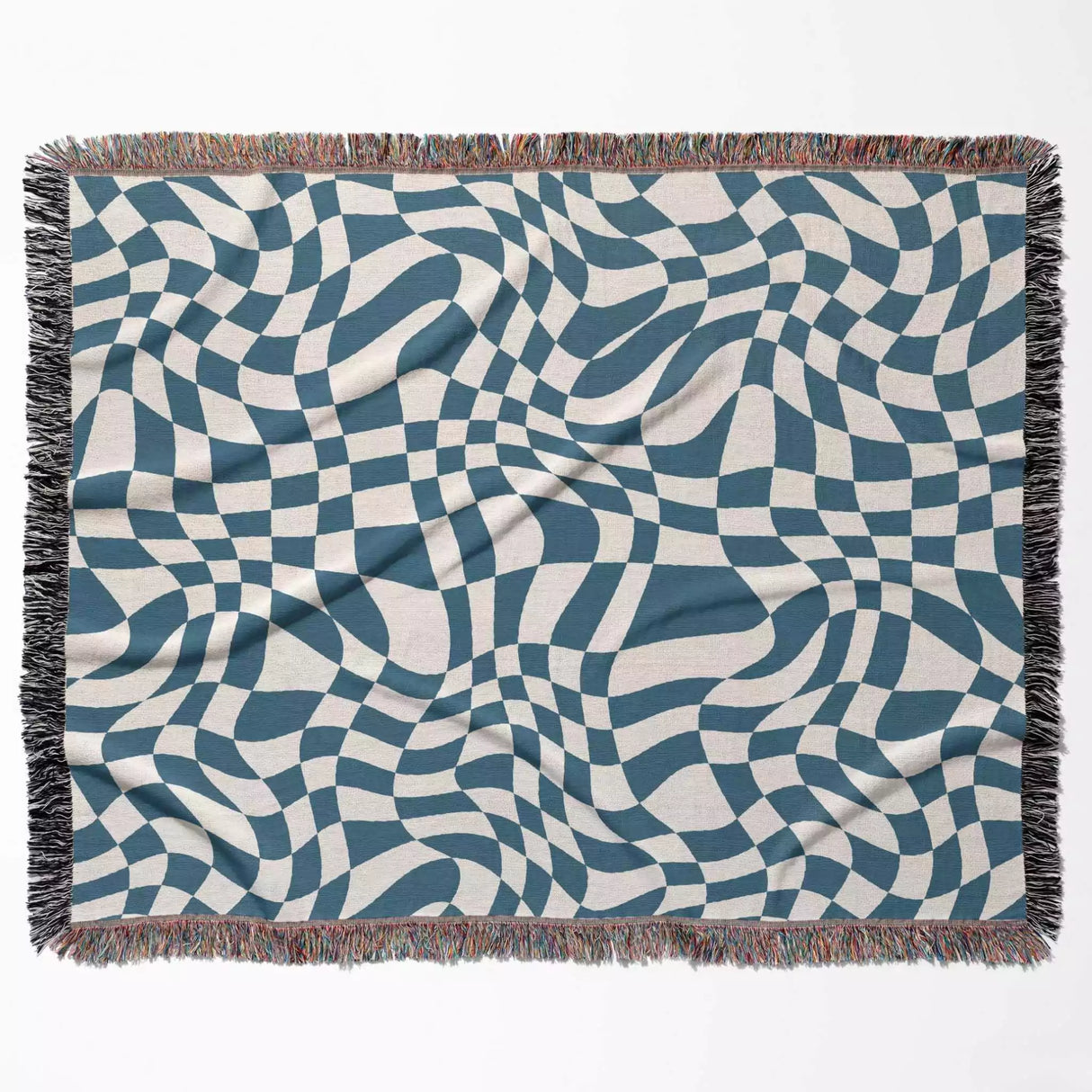 Funky Retro Style Blue Checker Woven Throw Blanket - DesignerOllie.com