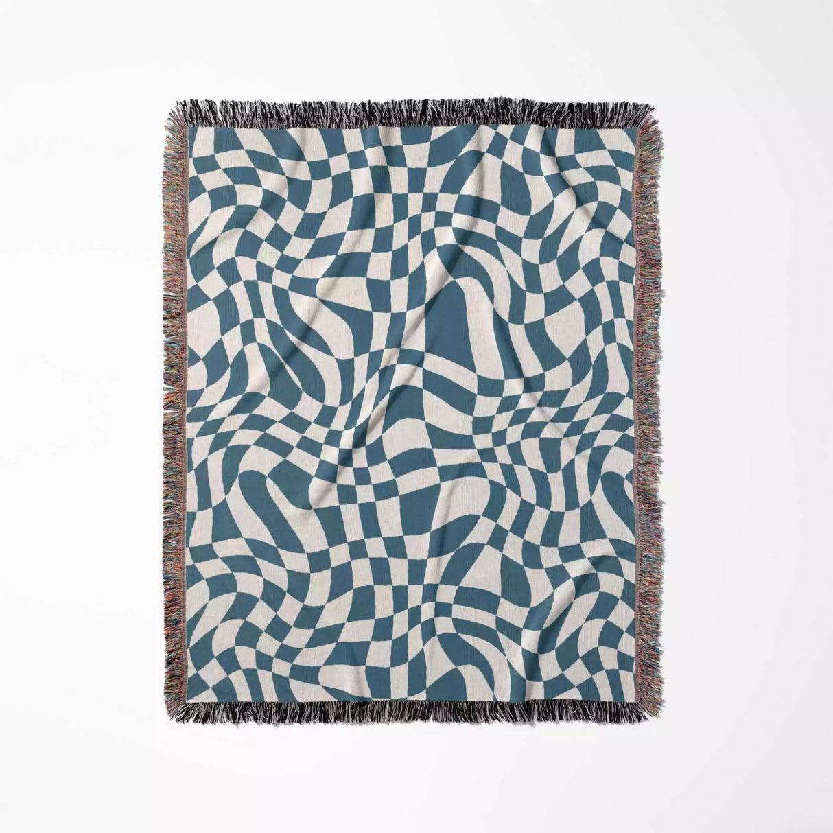 Funky Retro Style Blue Checker Woven Throw Blanket - DesignerOllie.com