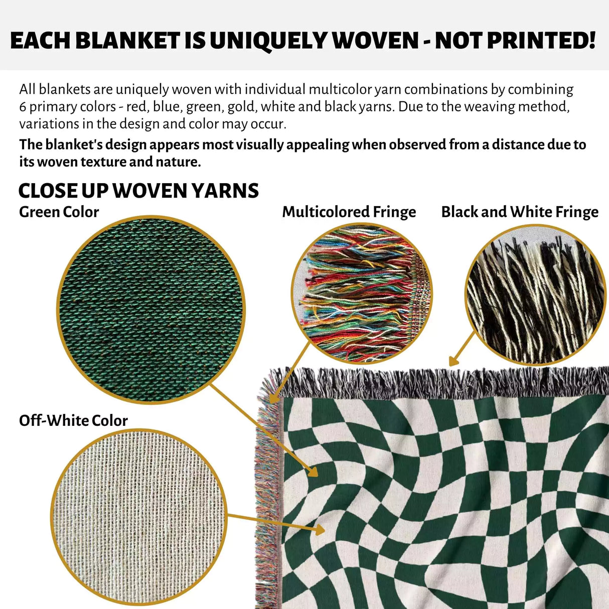 Funky Retro Style Forest Green Checker Woven Throw Blanket - DesignerOllie.com