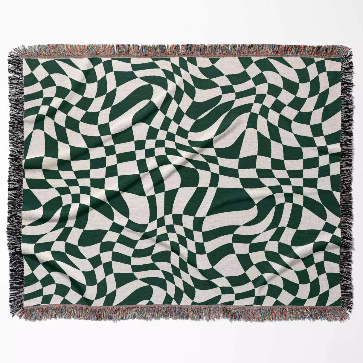 Funky Retro Style Forest Green Checker Woven Throw Blanket - DesignerOllie.com