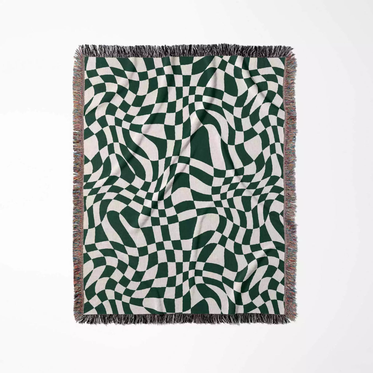 Funky Retro Style Forest Green Checker Woven Throw Blanket - DesignerOllie.com
