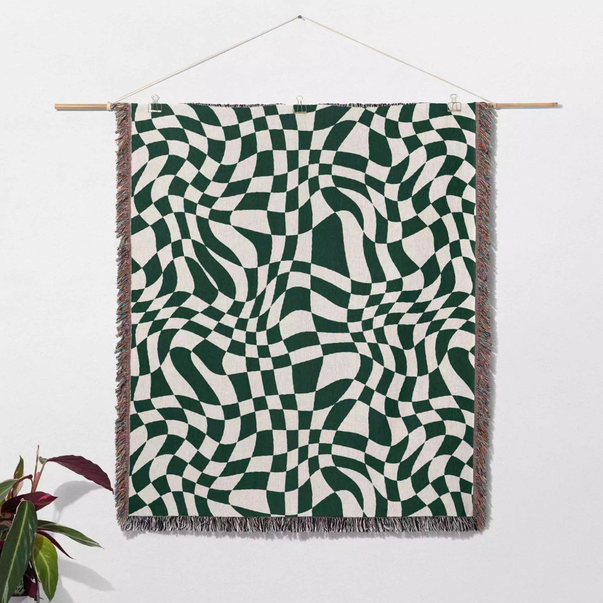 Funky Retro Style Forest Green Checker Woven Throw Blanket - DesignerOllie.com