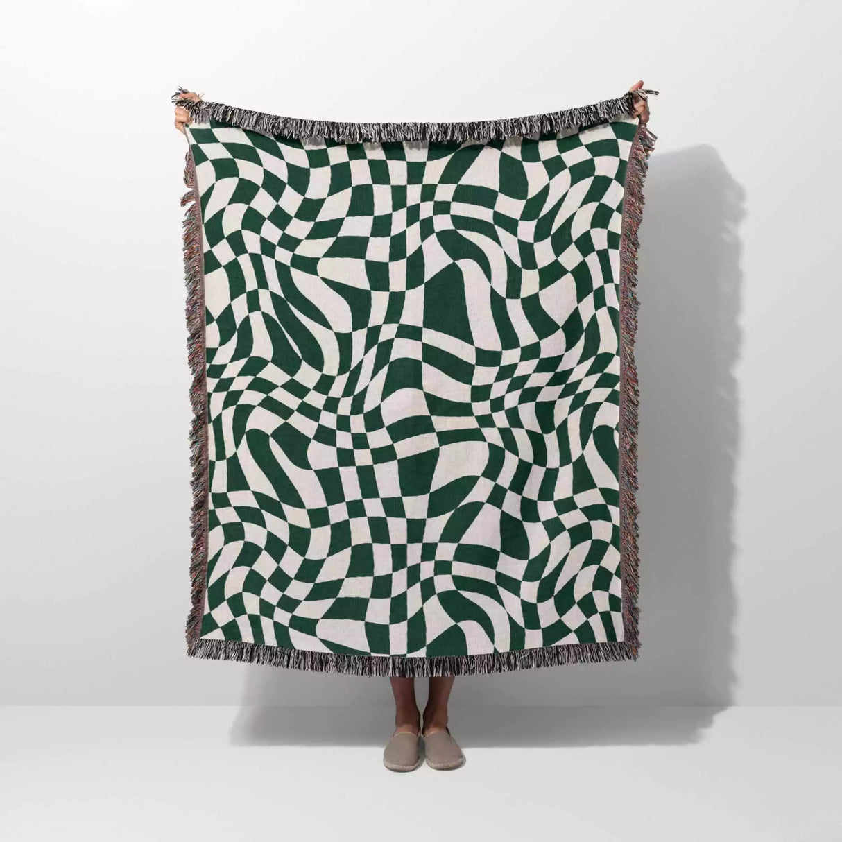 Funky Retro Style Forest Green Checker Woven Throw Blanket - DesignerOllie.com