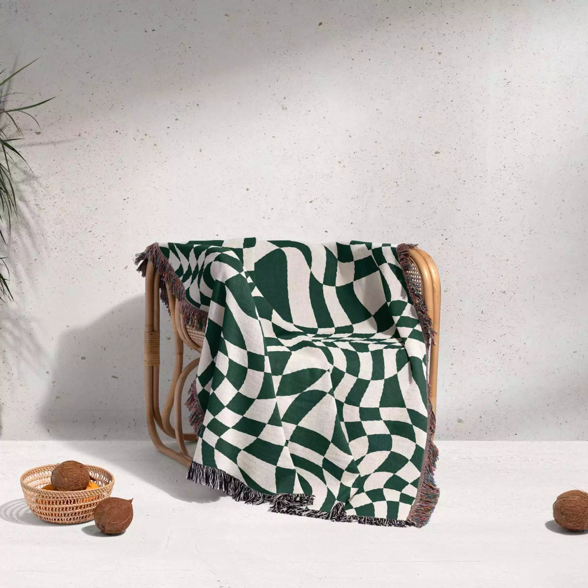 Funky Retro Style Forest Green Checker Woven Throw Blanket - DesignerOllie.com