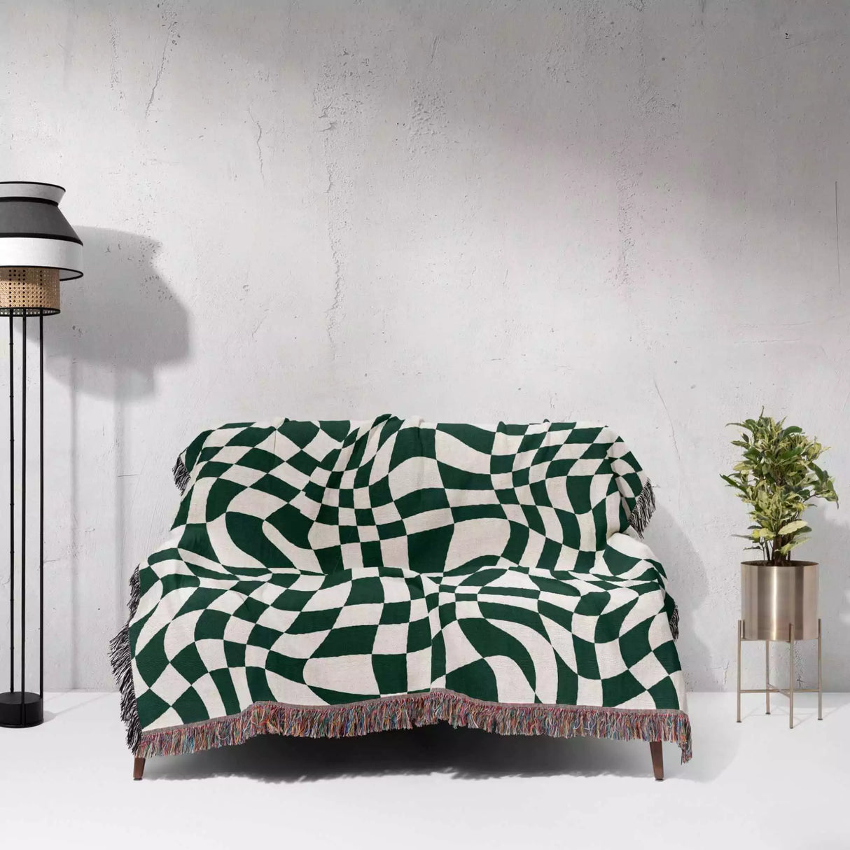 Funky Retro Style Forest Green Checker Woven Throw Blanket - DesignerOllie.com
