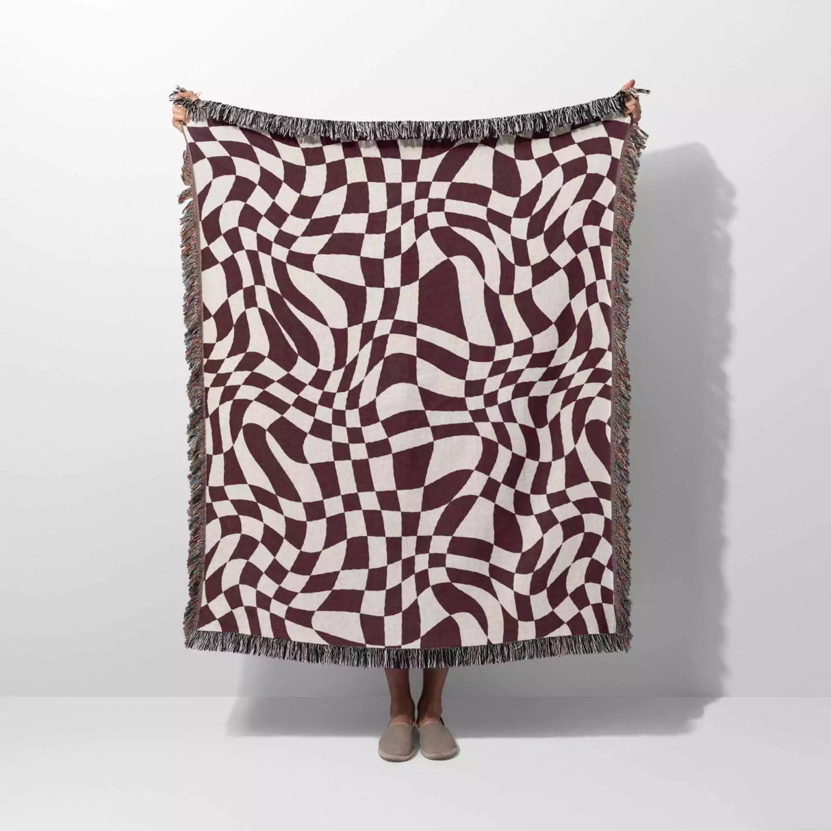 Funky Retro Style Red Checker Woven Throw Blanket - DesignerOllie.com