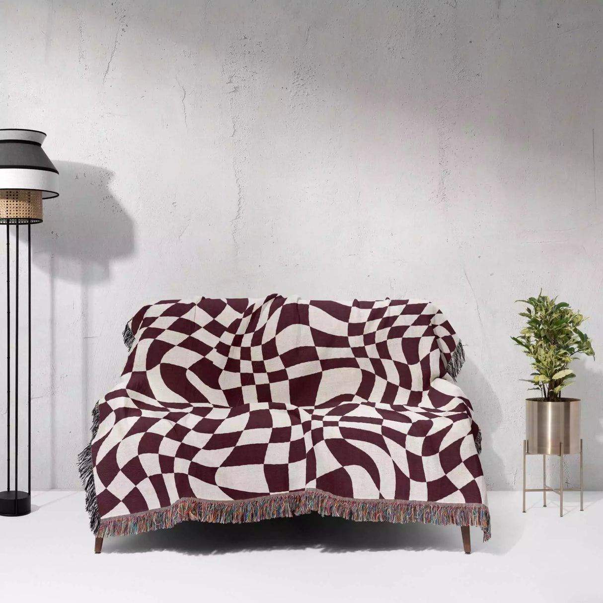 Funky Retro Style Red Checker Woven Throw Blanket - DesignerOllie.com