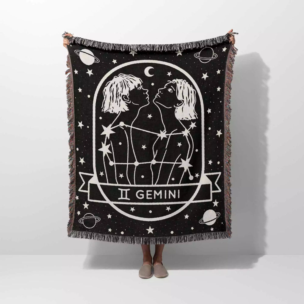 Gemini Zodiac Sign Astrology Woman Woven Throw Blanket Tapestry - DesignerOllie.com
