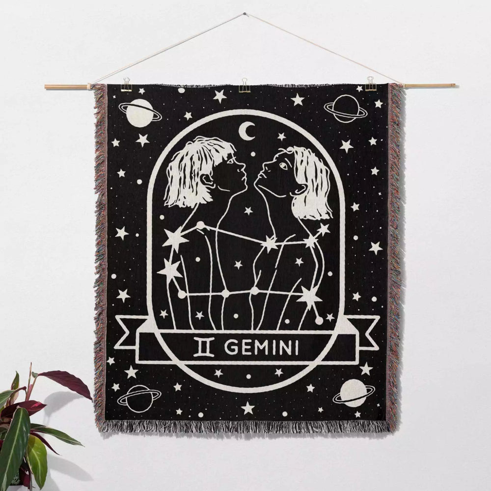 Gemini Zodiac Sign Astrology Woman Woven Throw Blanket Tapestry - DesignerOllie.com