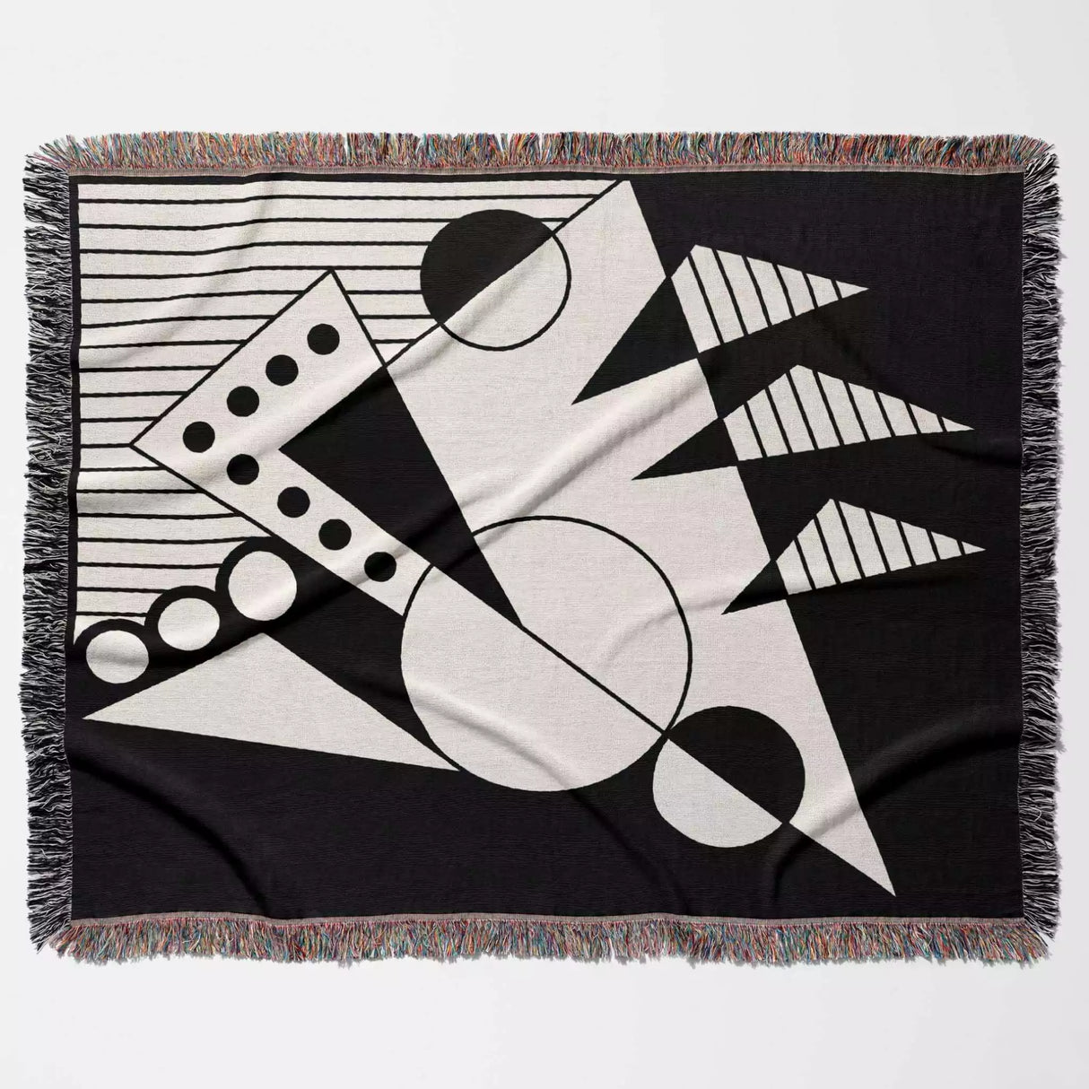 Geometric Design Black and White Woven Throw Blanket - DesignerOllie.com