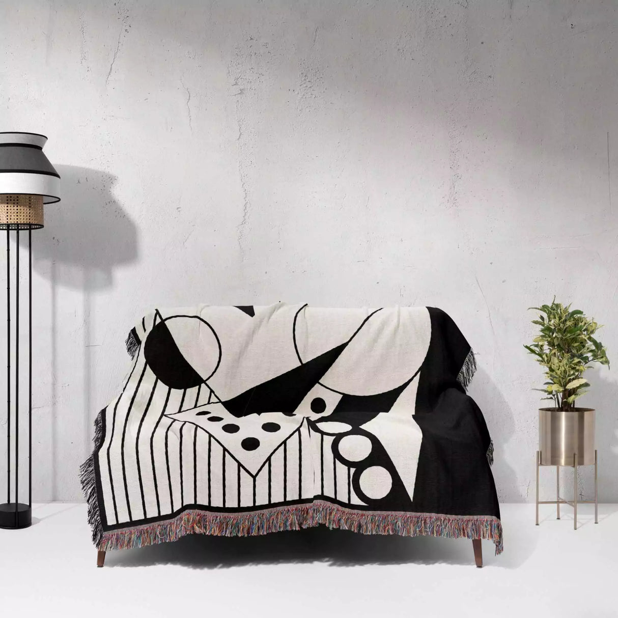 Geometric Design Black and White Woven Throw Blanket - DesignerOllie.com