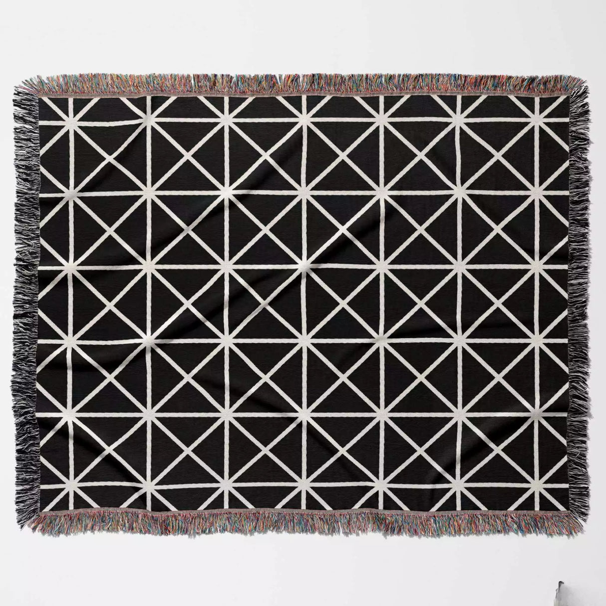 Geometric Triangles Black and White Monochrome Woven Throw Blanket and Tapestry - DesignerOllie.com