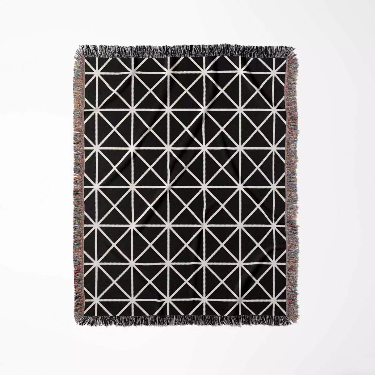 Geometric Triangles Black and White Monochrome Woven Throw Blanket and Tapestry - DesignerOllie.com