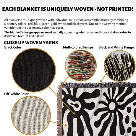 Groovy Corals Black and White Woven Throw Blanket and Tapestry - DesignerOllie.com