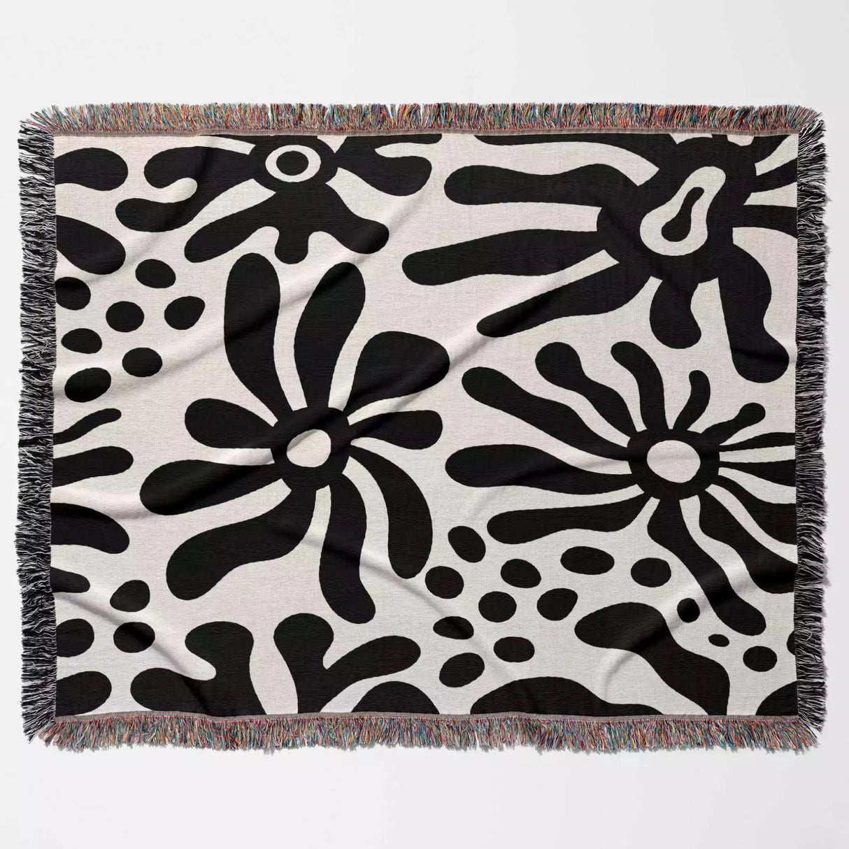 Groovy Corals Black and White Woven Throw Blanket and Tapestry - DesignerOllie.com