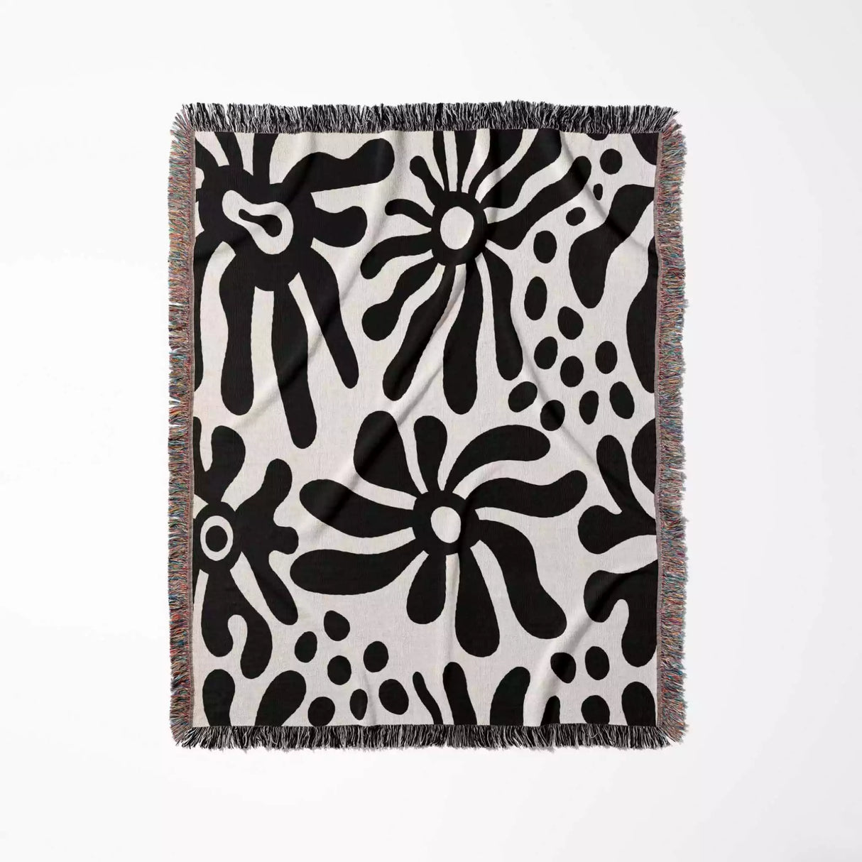 Groovy Corals Black and White Woven Throw Blanket and Tapestry - DesignerOllie.com
